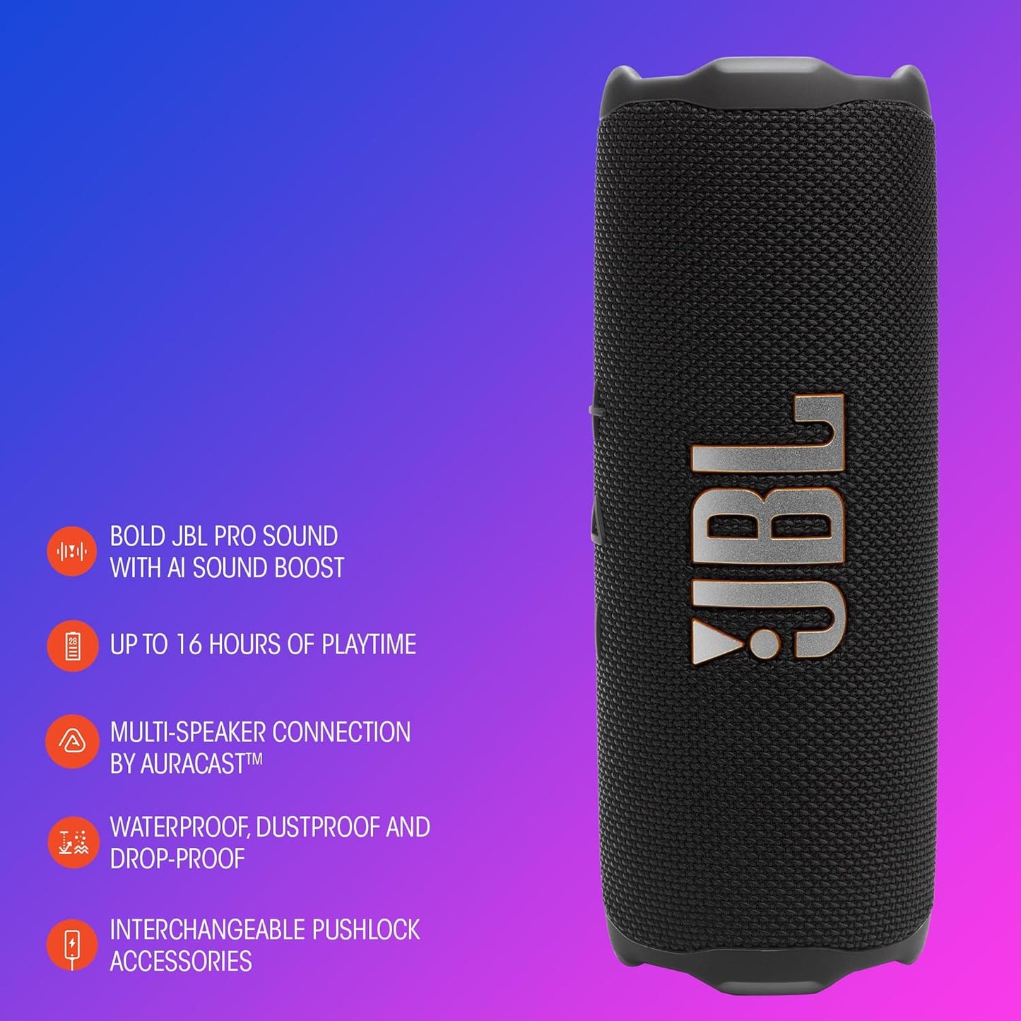 JBL Flip 7 Wireless Portable Bluetooth Speaker (JBLFLIP7BLK)