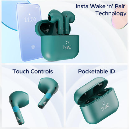 BoAt Airdopes Ace TWS in Ear Earbuds with 35 HRS Playback, 13mm Drivers, Dual Mics ENx & Beast Mode(Davys Green)